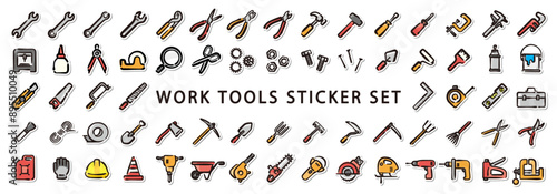 Big set of work tools illustration sticker.Quick and simple to use.