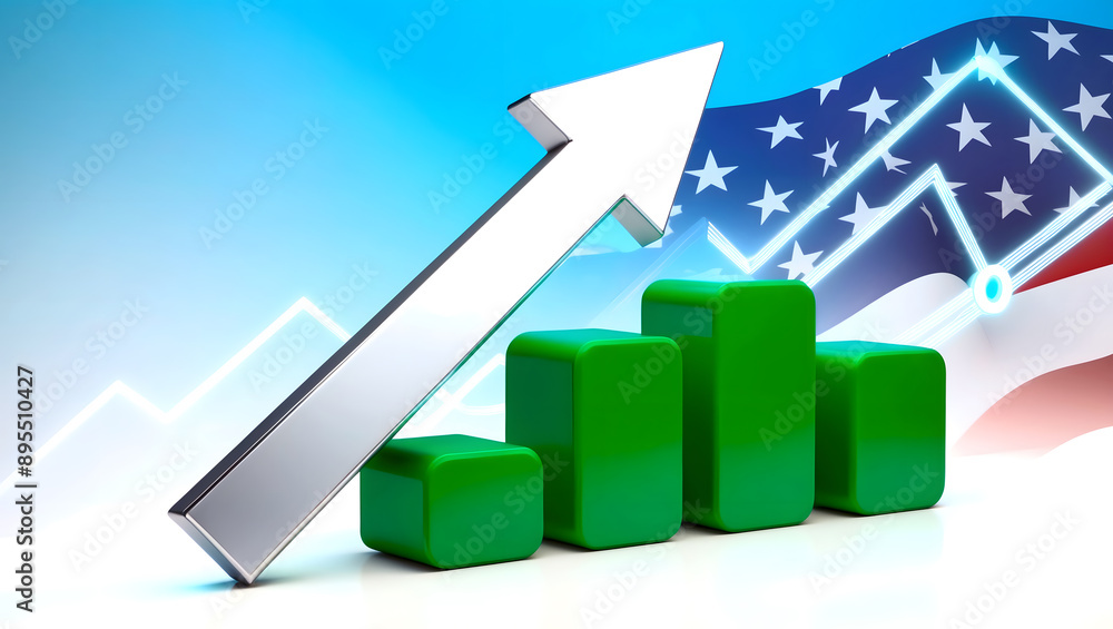 Economic Growth in USA - Rising Graph with Upward Arrow and American Flag perfect dor business and advert Economic Growth in USA - Rising Graph with Upward Arrow and American Flag perfect dor business and advert