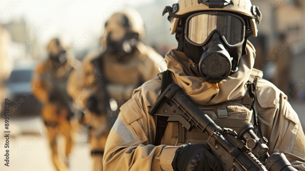A bomb disposal squad disarms an explosive device. A bomb disposal squad disarms an explosive device.