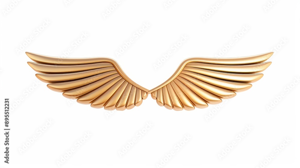 Fototapeta premium Beautiful golden wings stand out against a white background, creating a stunning visual impact and evoking elegance.