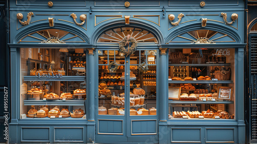 Charming French Bakery with Blue Facade: Warm, Inviting, and Delicious Displays