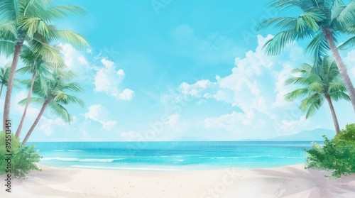 Palm Trees and Ocean Beach Background.