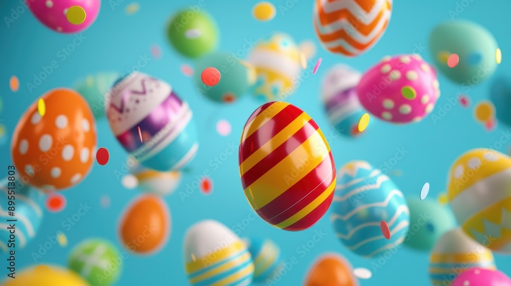 Colorful Easter eggs tumble in a vibrant 3D scene, creating a festive and playful atmosphere perfect for spring celebrations. Colorful Easter eggs tumble in a vibrant 3D scene, creating a festive and playful atmosphere perfect for spring celebrations.