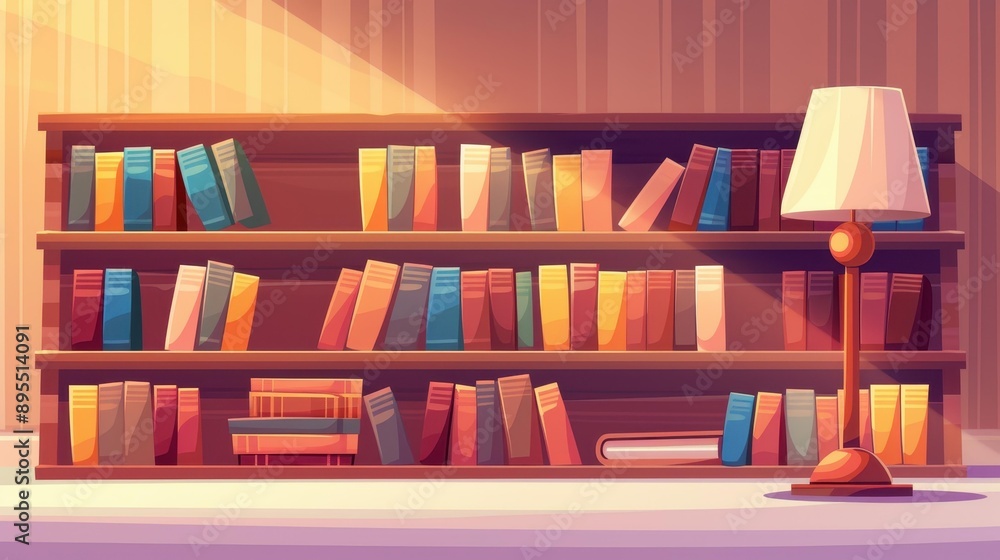 A cozy cartoon room filled with colorful bookshelves stacked with literary treasures and bright, inviting book covers. A cozy cartoon room filled with colorful bookshelves stacked with literary treasures and bright, inviting book covers.