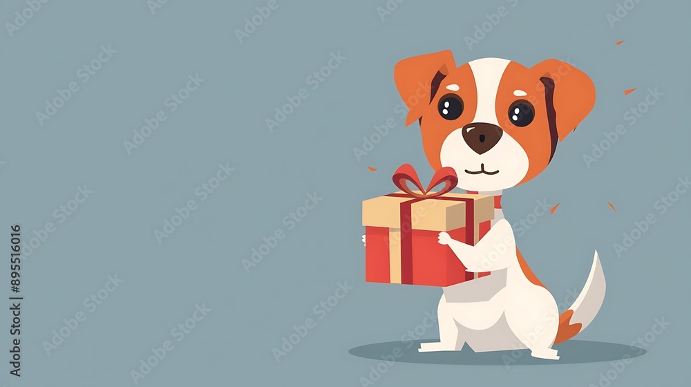 Fototapeta premium Cute Puppy Holding a Gift