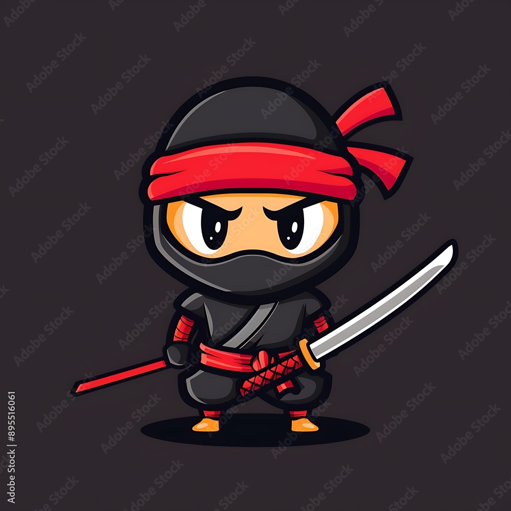 Obraz premium Cute Ninja with Swords Illustration
