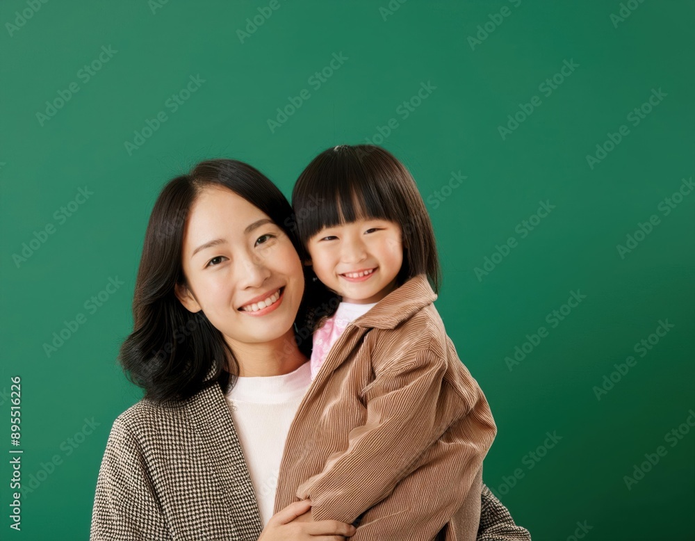 Fashion smiling mother holding her kid on solid color background, love concept Fashion smiling mother holding her kid on solid color background, love concept