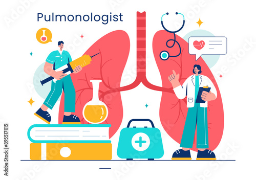 Pulmonologist Vector Illustration with Pulmonology Doctor, Lungs, Respiratory System Examination, and Treatment in Flat Style Cartoon Background