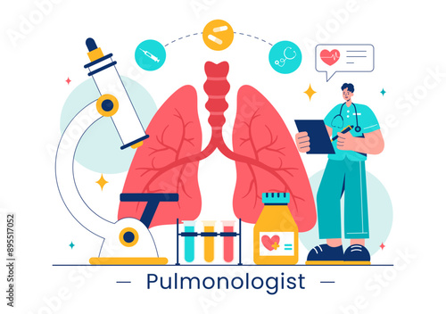 Pulmonologist Vector Illustration with Pulmonology Doctor, Lungs, Respiratory System Examination, and Treatment in Flat Style Cartoon Background
