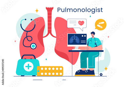 Pulmonologist Vector Illustration with Pulmonology Doctor, Lungs, Respiratory System Examination, and Treatment in Flat Style Cartoon Background