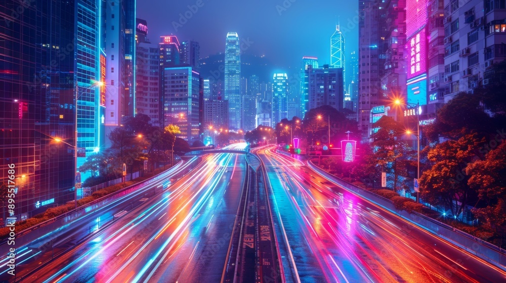 Neon city at night - generative ai Neon city at night - generative ai