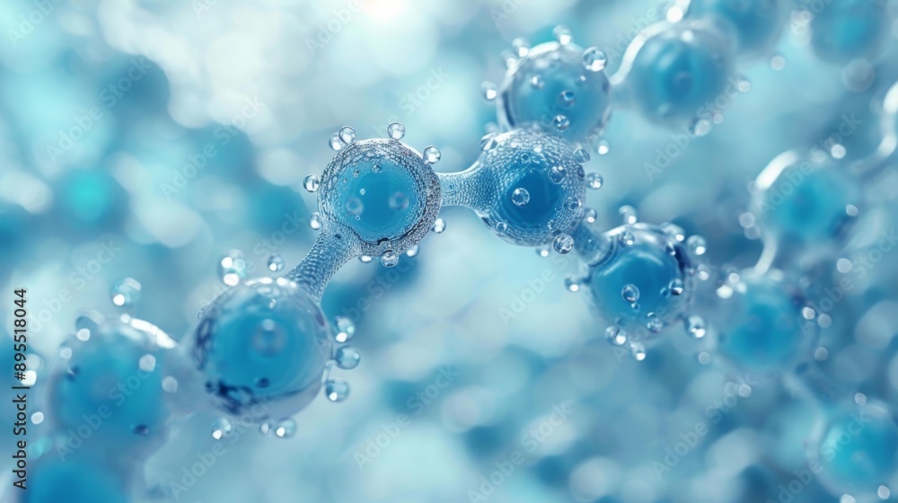 Molecular structure with water droplets - generative ai Molecular structure with water droplets - generative ai