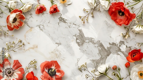 Pink and White Flowers on Marble Background