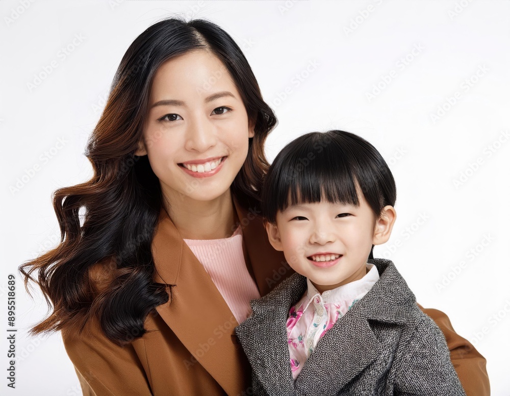 Fashion smiling mother holding her kid on solid color background, love concept Fashion smiling mother holding her kid on solid color background, love concept