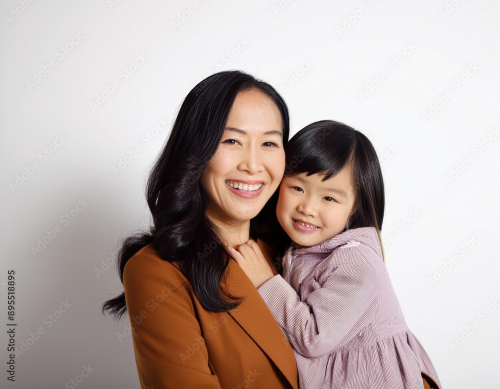 Fashion smiling mother holding her kid on solid color background, love concept Fashion smiling mother holding her kid on solid color background, love concept