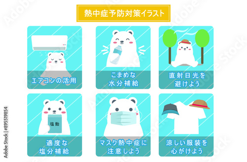 熱中症対策のためのアイコン。夏の体調管理。ベクターイラス