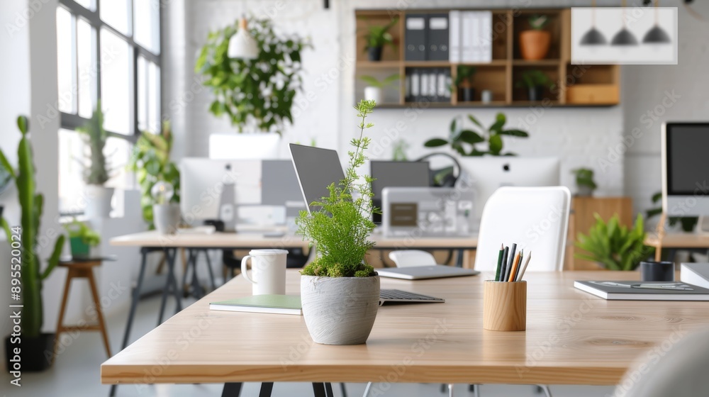 Fototapeta premium Contemporary Workplace Oasis: Enhancing Productivity with Ergonomic Furniture and Collaborative Spaces