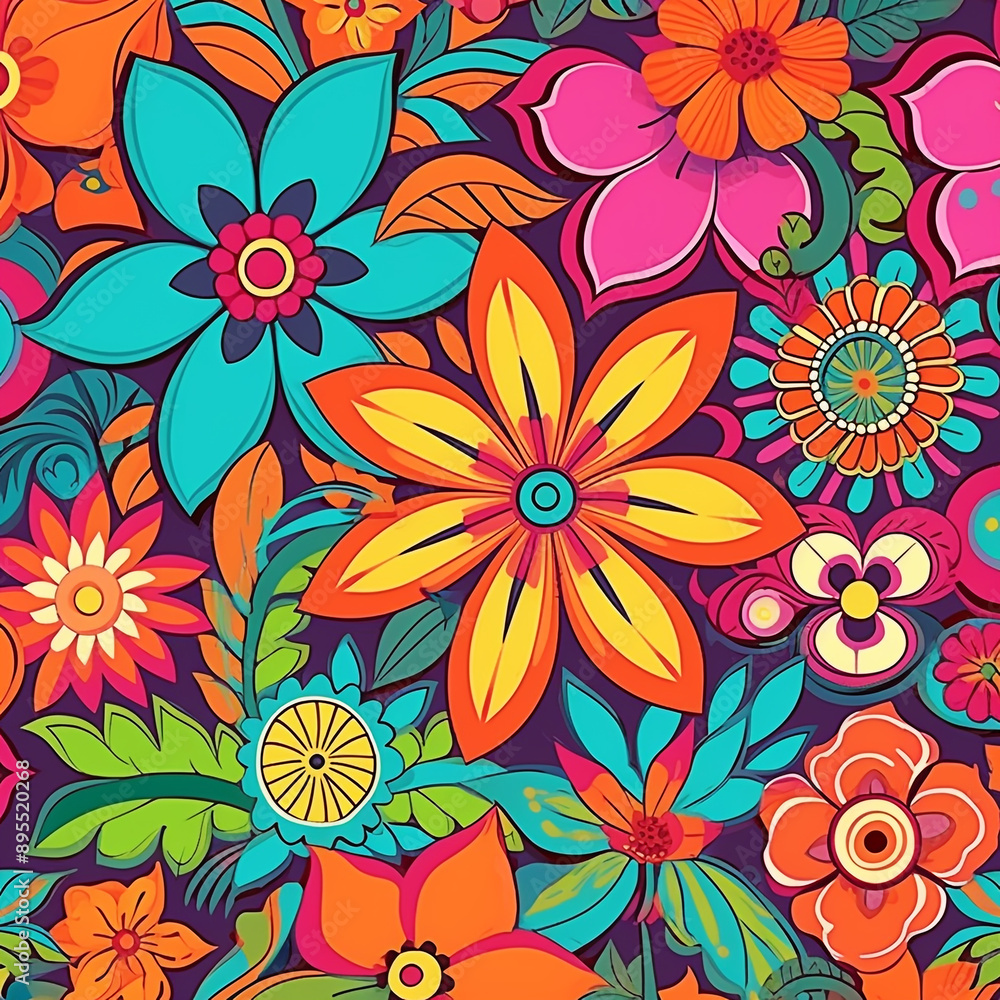 Groovy retro flowers, hippie style Groovy retro flowers, hippie style