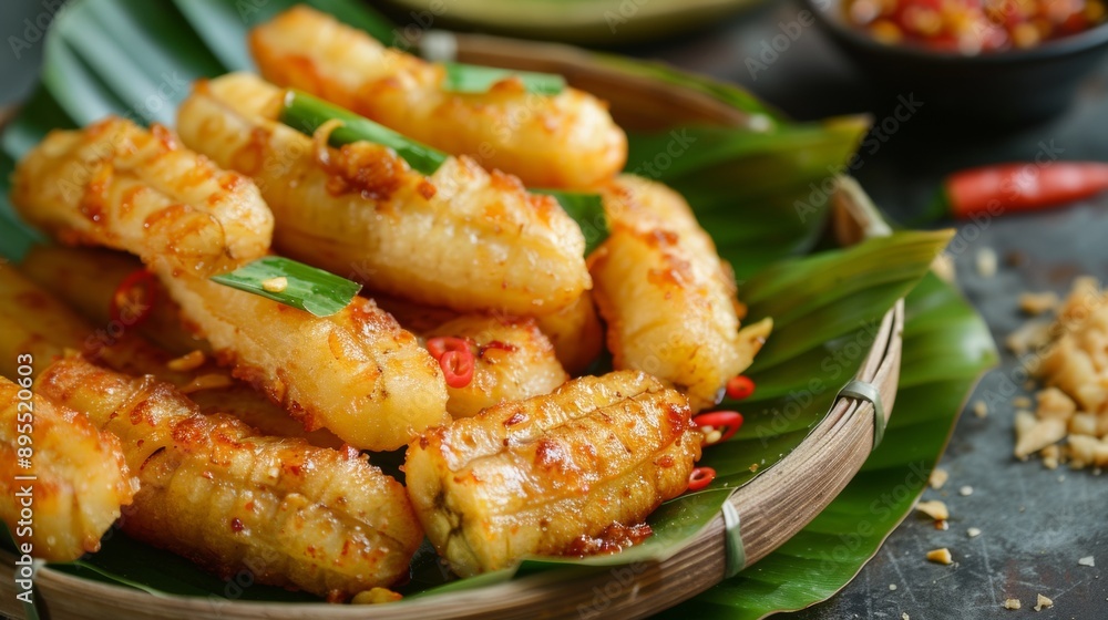 The national cuisine of Thailand. Deep-fried bananas (Kluai Khak). The national cuisine of Thailand. Deep-fried bananas (Kluai Khak).