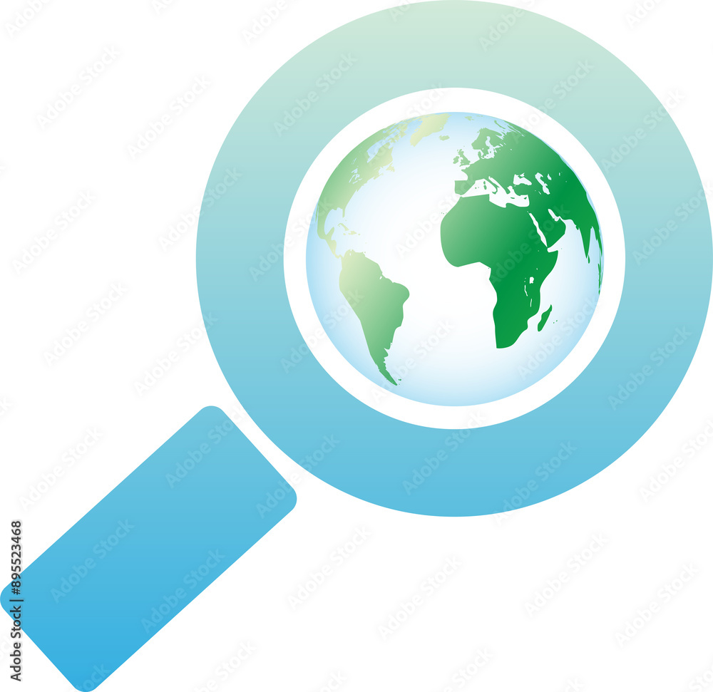 magnifying glass and earth icon magnifying glass and earth icon