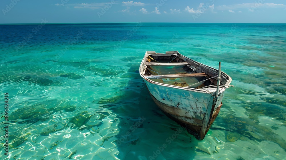 A fishing boat that went down in turquoise waters A fishing boat that went down in turquoise waters