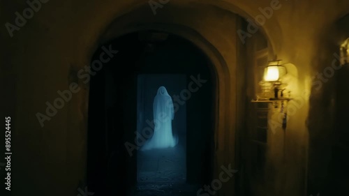 Scary Ghost Man in Hallway of Abandoned Haunted House, Running at Camera Haunting, POV Horror