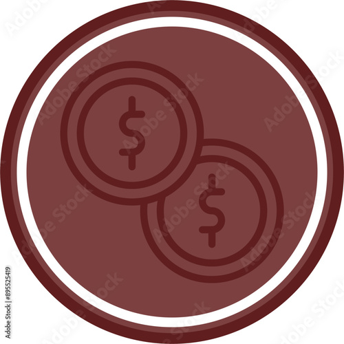 Coin Vector Line Double Circle Maroon