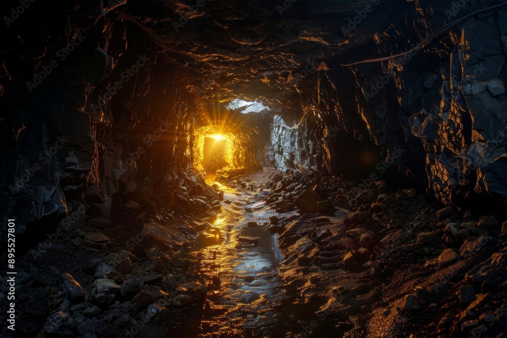 Obraz premium Drilling deep tunnels for open-pit mining involves extensive and meticulous techniques to access and extract mineral deposits from beneath the surface.