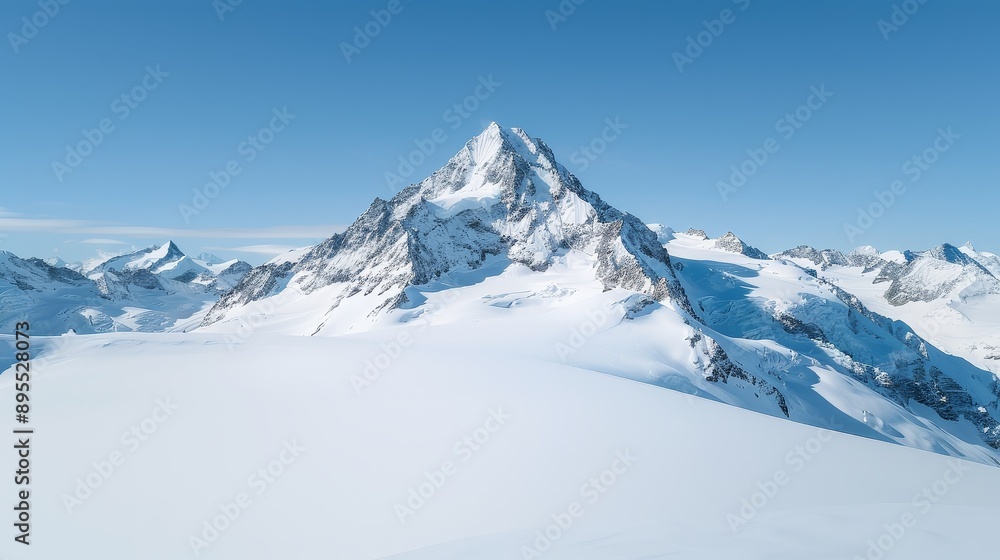 Obraz premium Tranquil Winter Wonderland: Majestic Mountain Peak in Sharp Focus with Deep Depth of Field