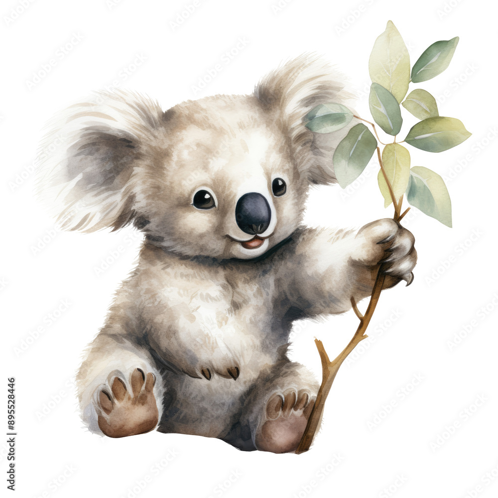 Cute Koala Holding Branch Clipart