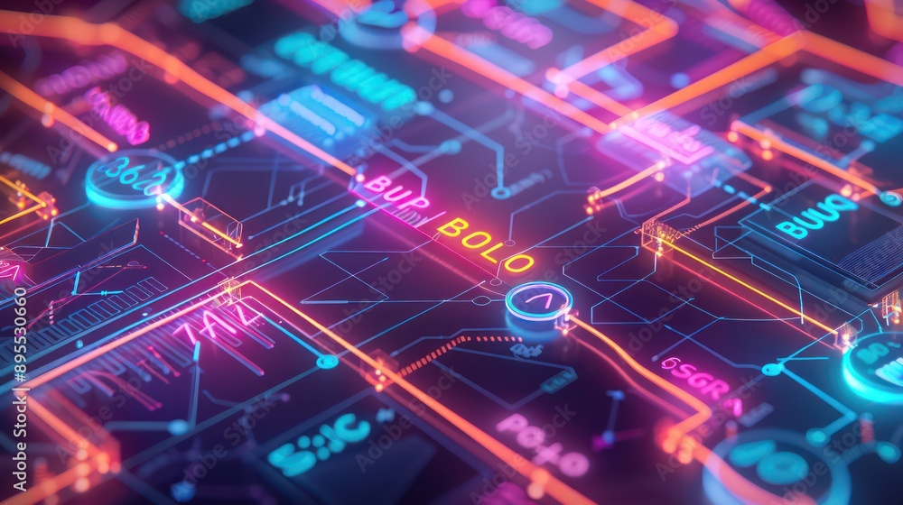 conceptual visualization of a budget as a network of glowing, neon tubes, each carrying different financial values and intersecting at key decision points conceptual visualization of a budget as a network of glowing, neon tubes, each carrying different financial values and intersecting at key decision points