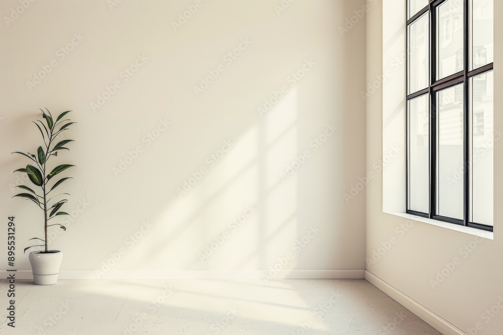Large window in an empty room bathed with natural lighting in neutral colors. Luxury property interiors with copy space. Large window in an empty room bathed with natural lighting in neutral colors. Luxury property interiors with copy space.
