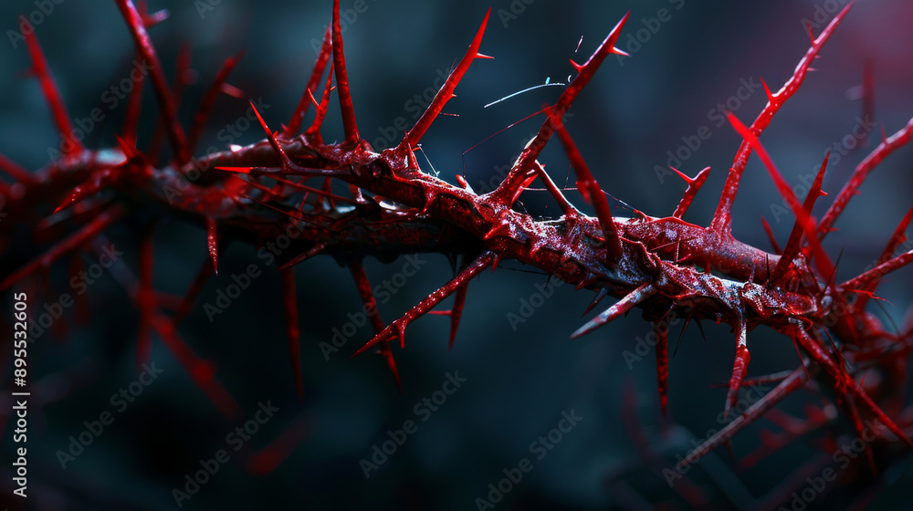 The crown of thorns and the crown symbolize Jesus's suffering and his