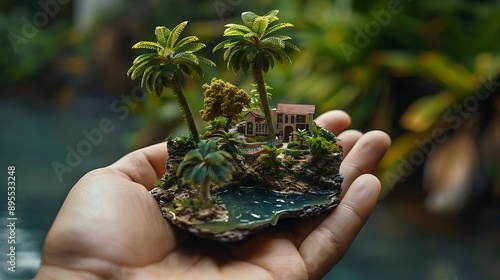 An insignificant miniature the environment in a palm
