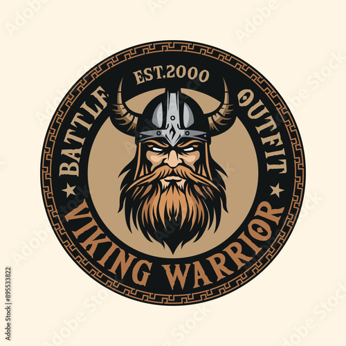 Viking Warrior Viking helmet strongman beard vintage logo