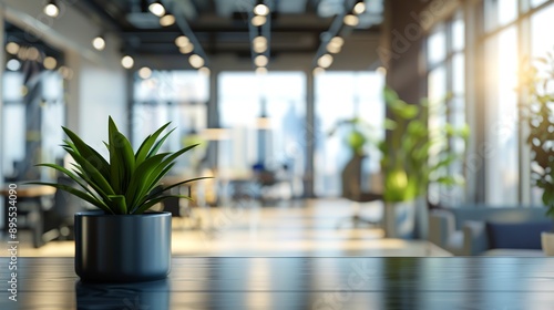 Blurred image of modern office interior, shallow depth of focus.