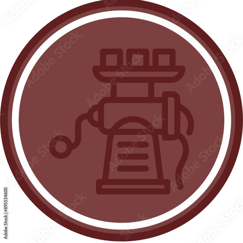 Meat Grinder Vector Line Double Circle Maroon