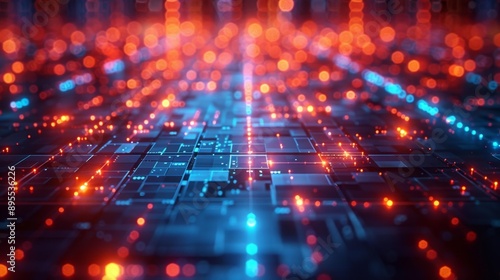 Wallpaper Mural Futuristic digital network with glowing lights - generative ai Torontodigital.ca