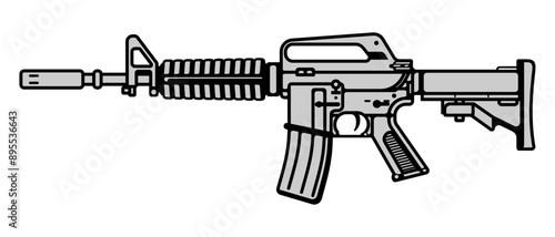 Firearms Military automatic machine gun weapon M 16 legendary assault rifle icon line art editable stroke vector illustration. 
Classic armament . Automatic tactical carbine image cartoon style.