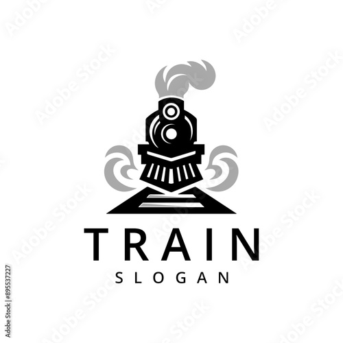 Simple vintage old locomotive train logo design template