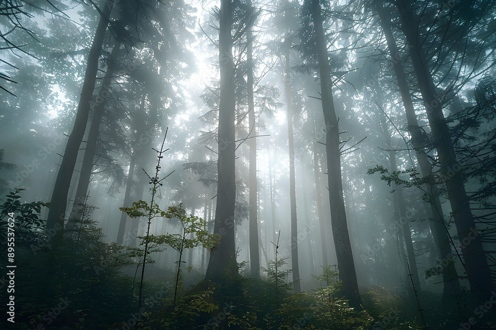 Obraz premium Surreal beautiful forest with fog