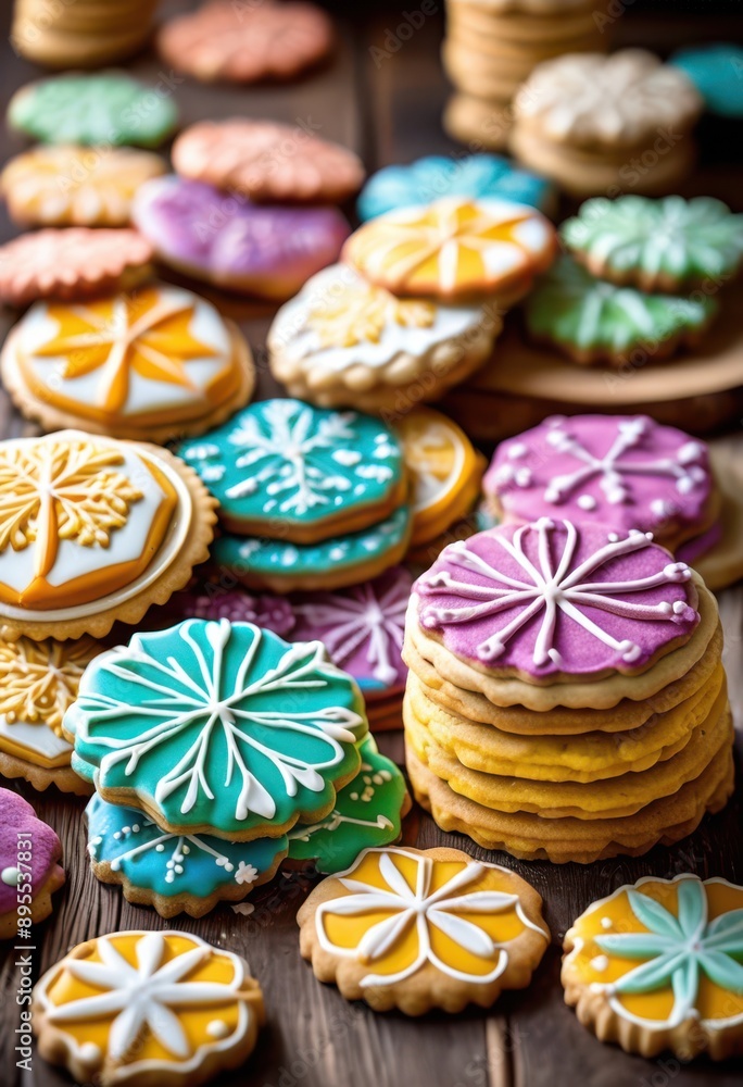 bountiful selection colorful cookies rustic table displaying various shapes ideal any celebration gathering, baked, goods, dessert, treats, variety bountiful selection colorful cookies rustic table displaying various shapes ideal any celebration gathering, baked, goods, dessert, treats, variety