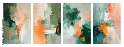 Abstract Green And Peach Contemporary Art Canvas Painting