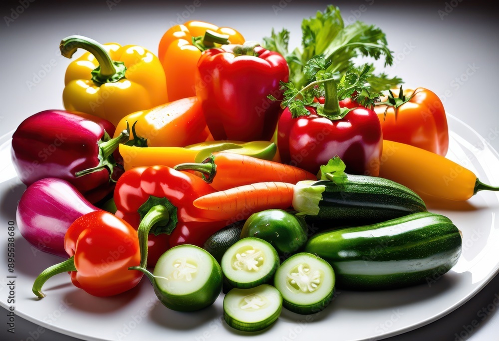 colorful fresh vibrant vegetable medley displayed clean white showcasing variety textures bright natural colors, asparagus, avocado, beet, bell, pepper colorful fresh vibrant vegetable medley displayed clean white showcasing variety textures bright natural colors, asparagus, avocado, beet, bell, pepper