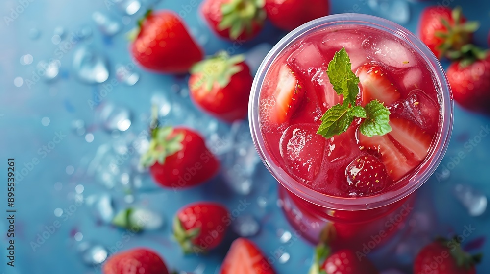 Captivating drinking container with strawberry juice Captivating drinking container with strawberry juice