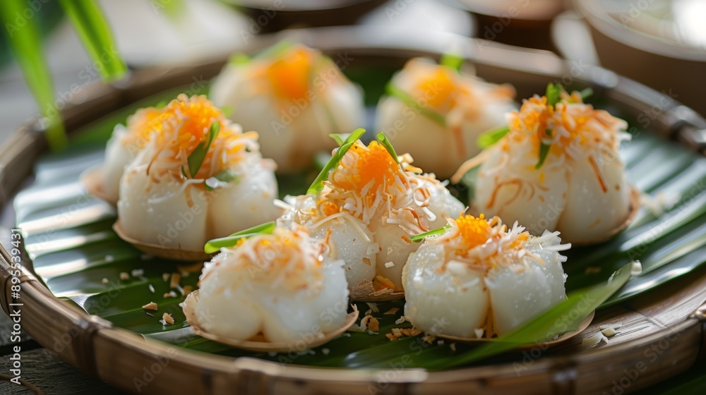 The national cuisine of Thailand. Coconut mini puddings (Khanom Krok). The national cuisine of Thailand. Coconut mini puddings (Khanom Krok).