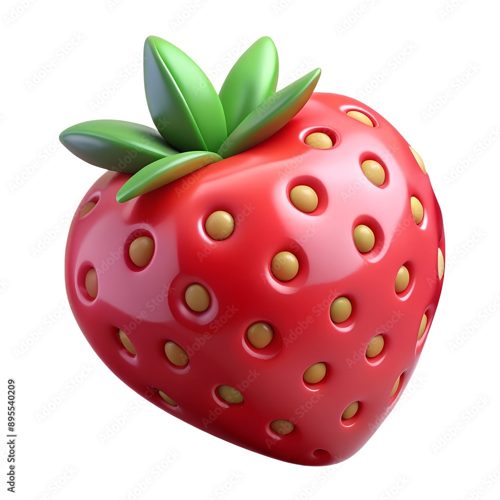 Obraz premium A strawberry with holes and a green stem on white background