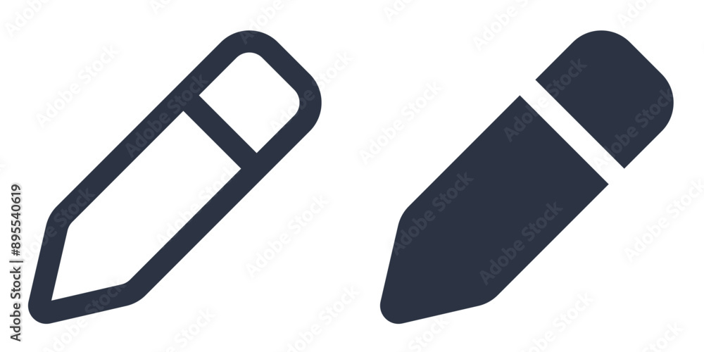 Pen or pencil icons set designed in filled, outline, line and stroke style Pen or pencil icons set designed in filled, outline, line and stroke style