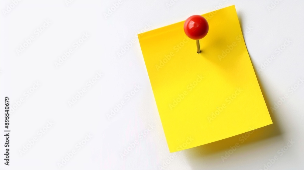 Yellow sticker note with red pin isolated on white background Yellow sticker note with red pin isolated on white background