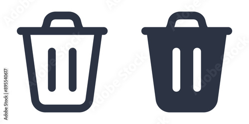 Trash can or trash bin icons set designed in filled, outline, line and stroke style